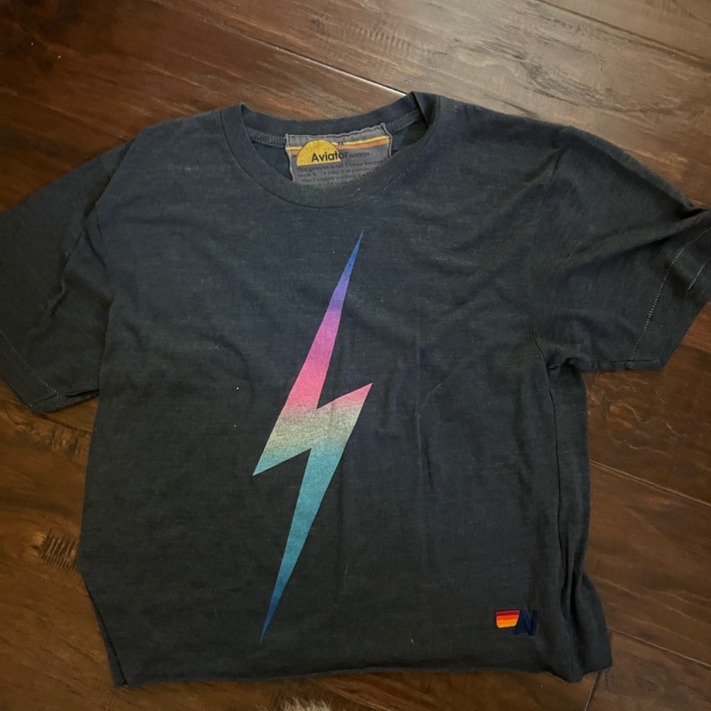 Aviator Nation Charcoal Tee with Rainbow Accent